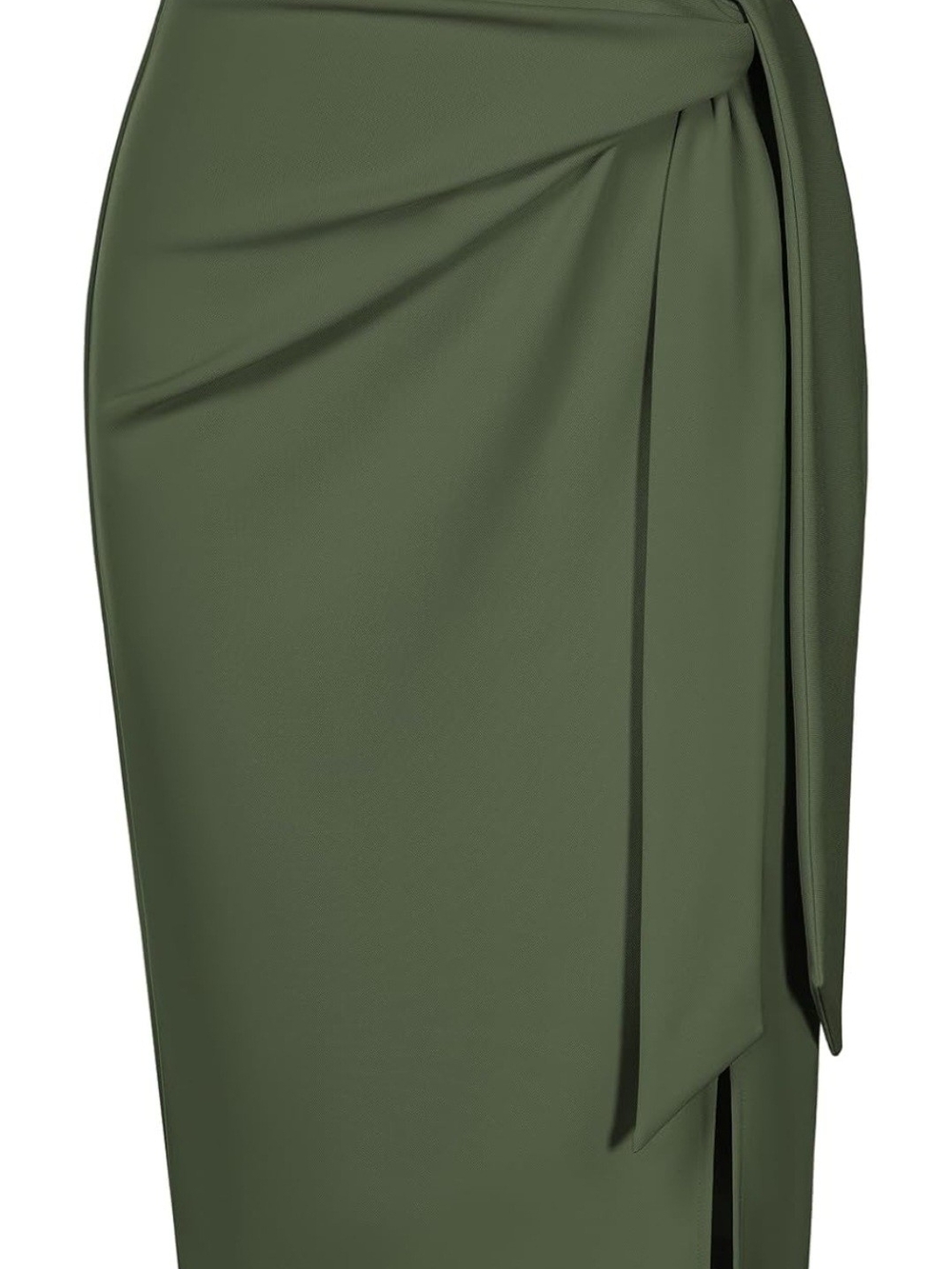 Knot-Detail Olive Pencil Skirt